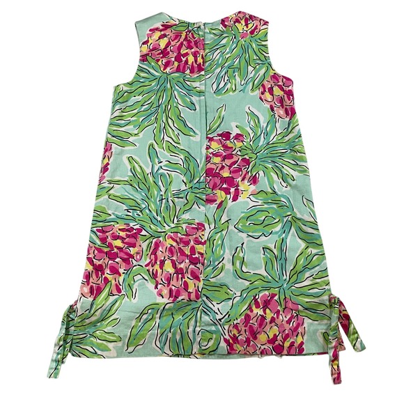 Lilly Pulitzer Kids Pineapple Dress Size 7 Sleeveless Tie Sides Aqua Pink Green - Picture 2 of 8